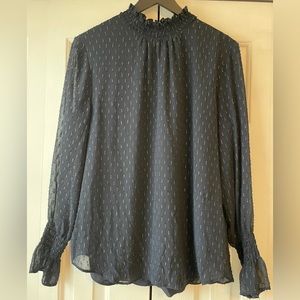 Ann Taylor Shimmer Navy Mock Neck Blouse